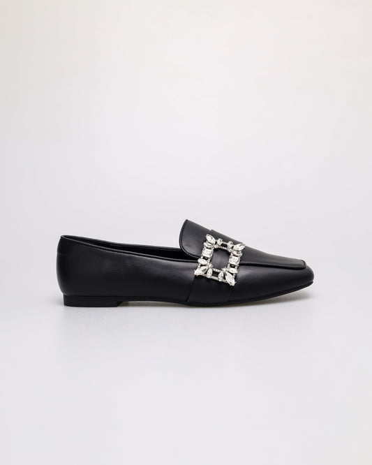 COWHAM FL129 Ladies Squared Glitter Buckle Loafers